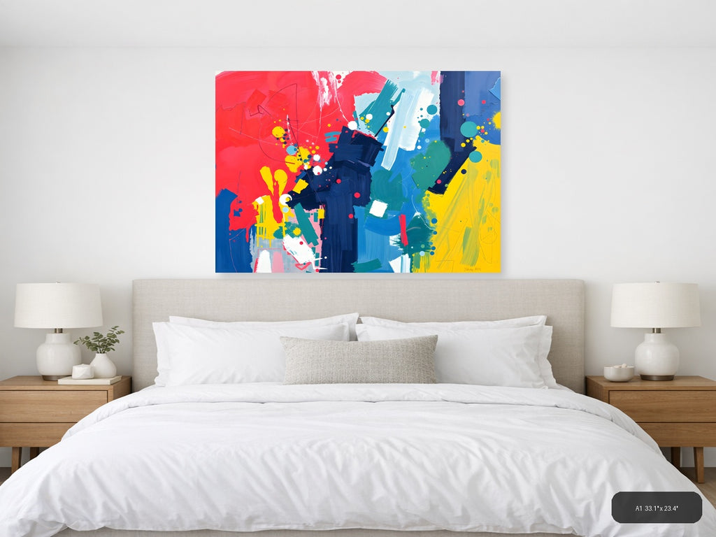 Vibrant Abstract Expressionist Splatter Canvas Wall Art — A1 / Bedroom