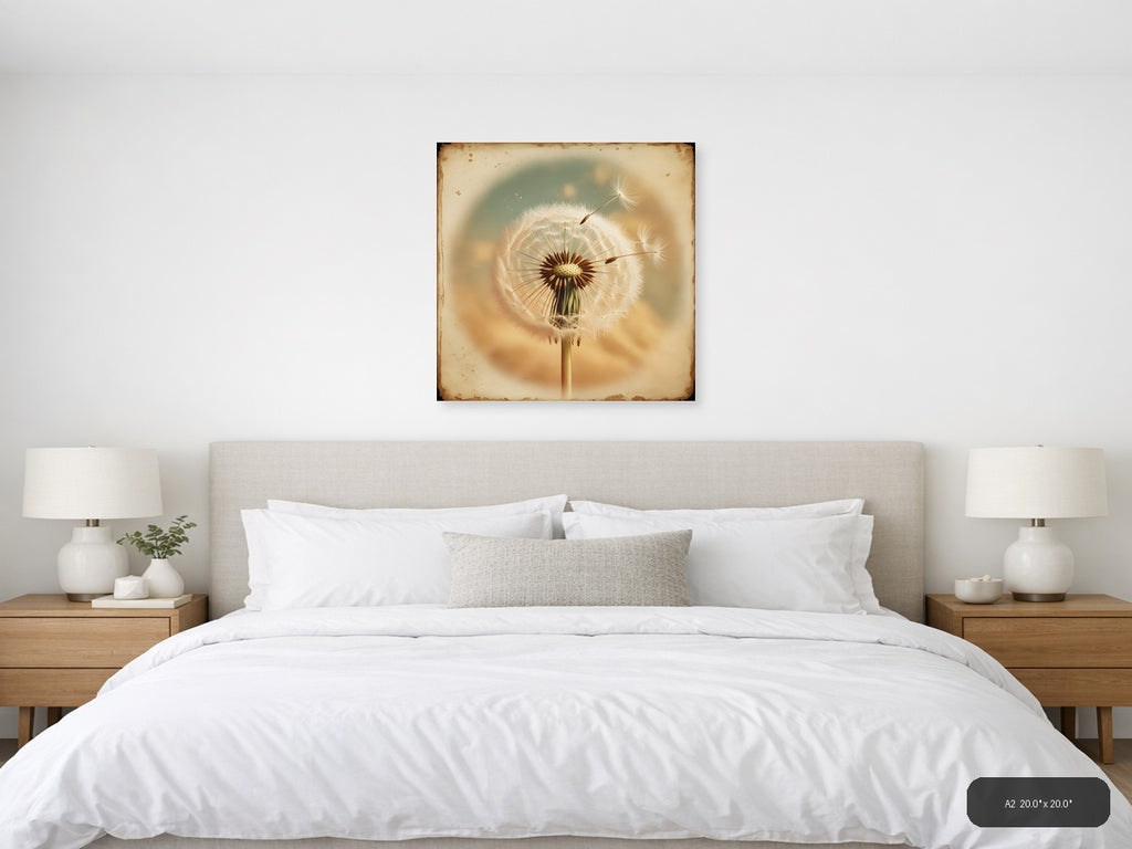 Vintage Dandelion Seedhead Botanical Wall Art — A2 / Bedroom