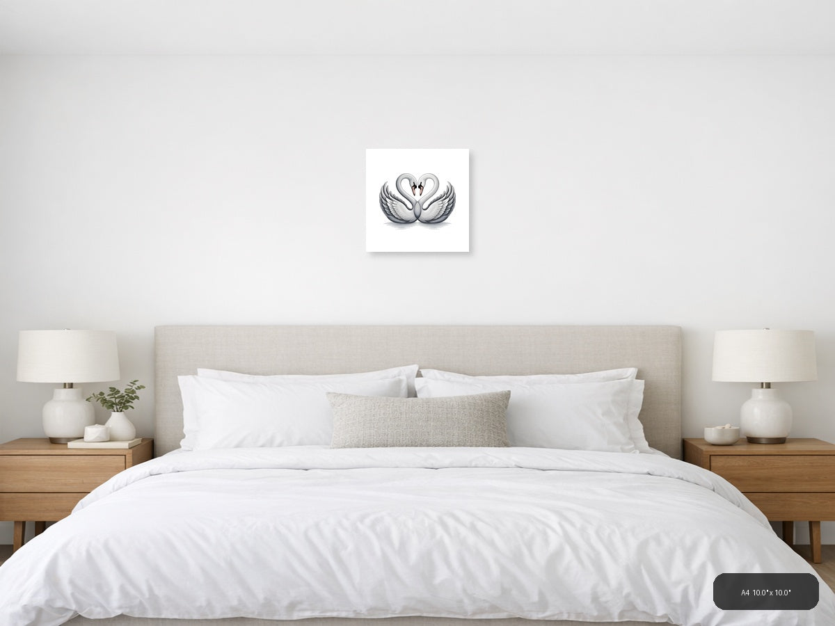 Two Swans Heart Shape Minimalist Wall Art — A4 / Bedroom
