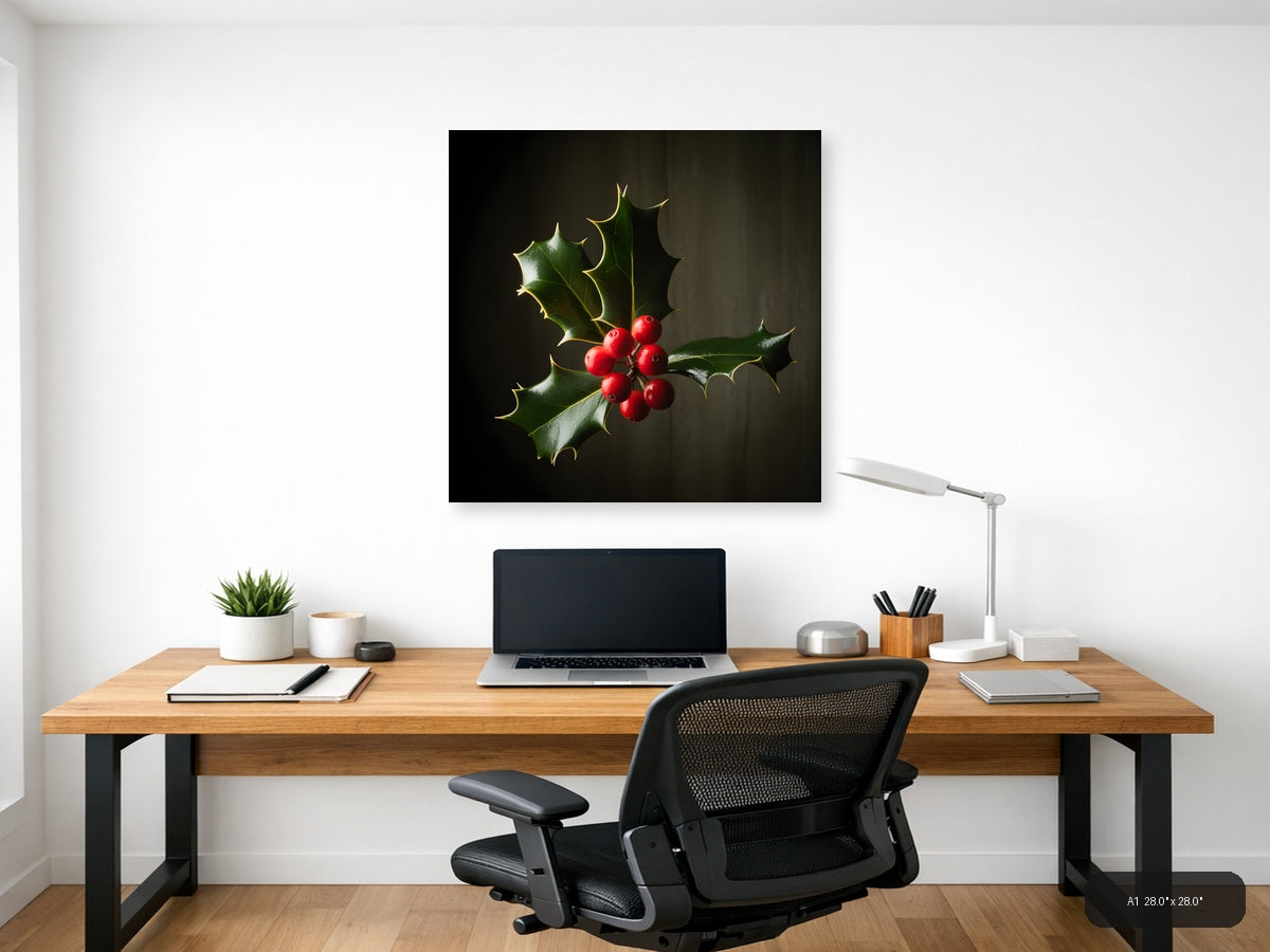 Holly Berries & Leaves Fine Art Photography Wall Art — A1 / Office
