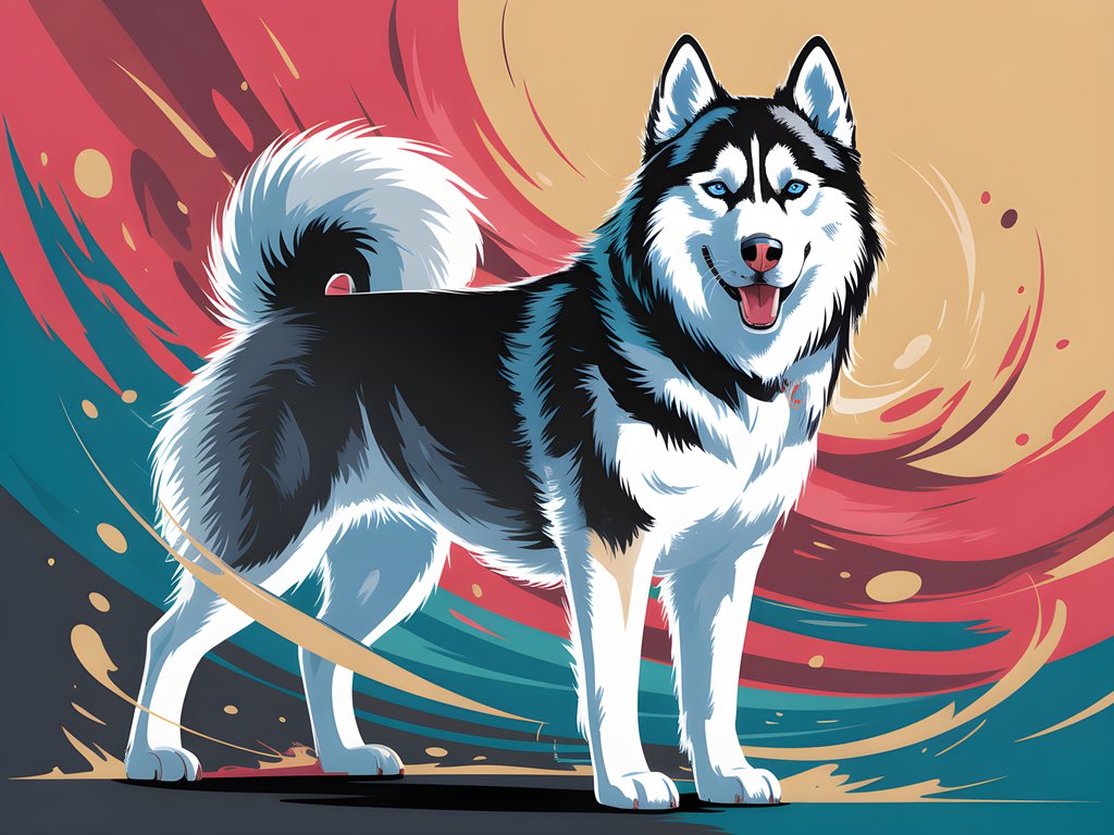 Colorful Husky Dog Abstract Modern Wall Art