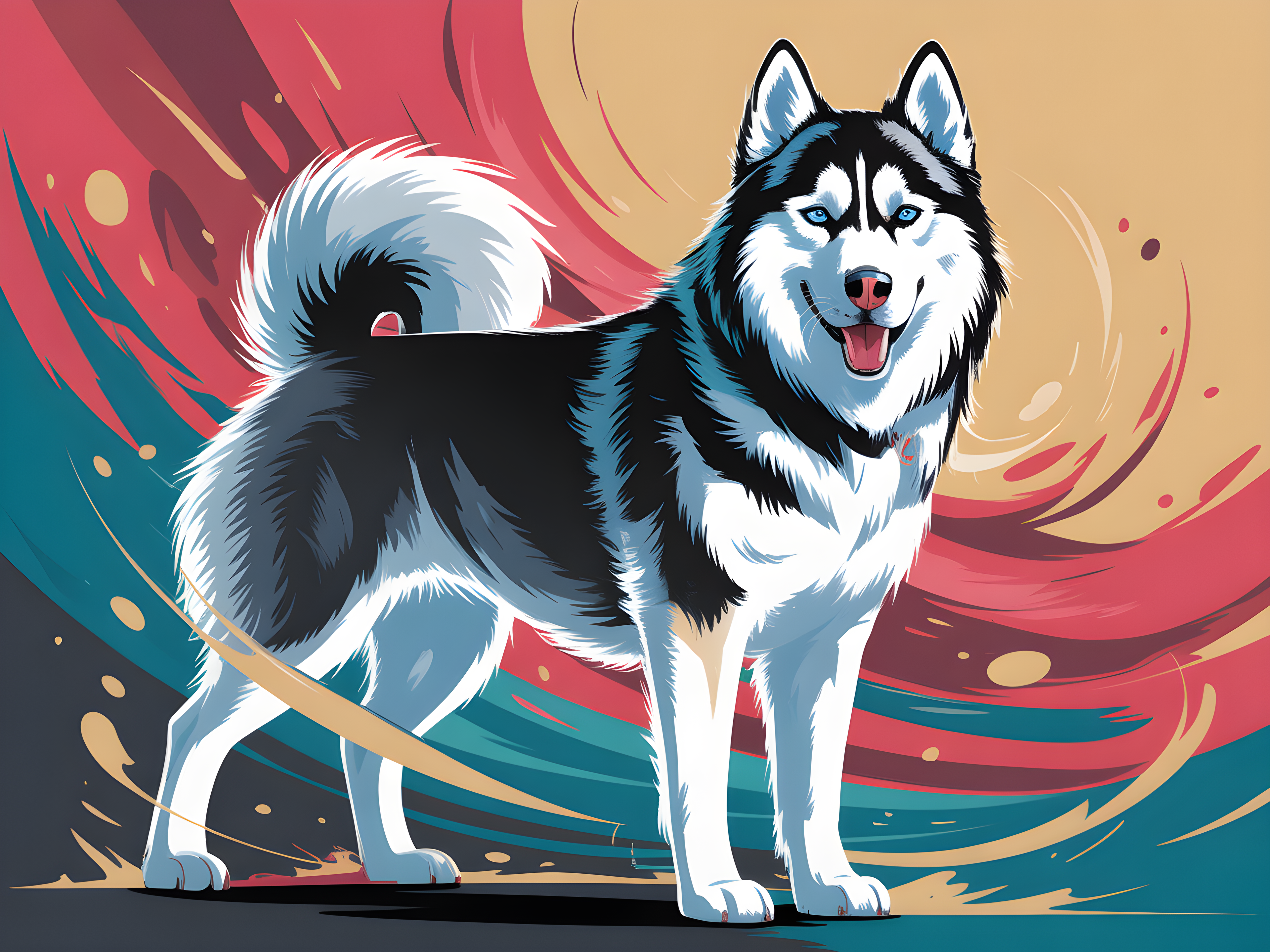 Colorful Husky Dog Abstract Modern Wall Art