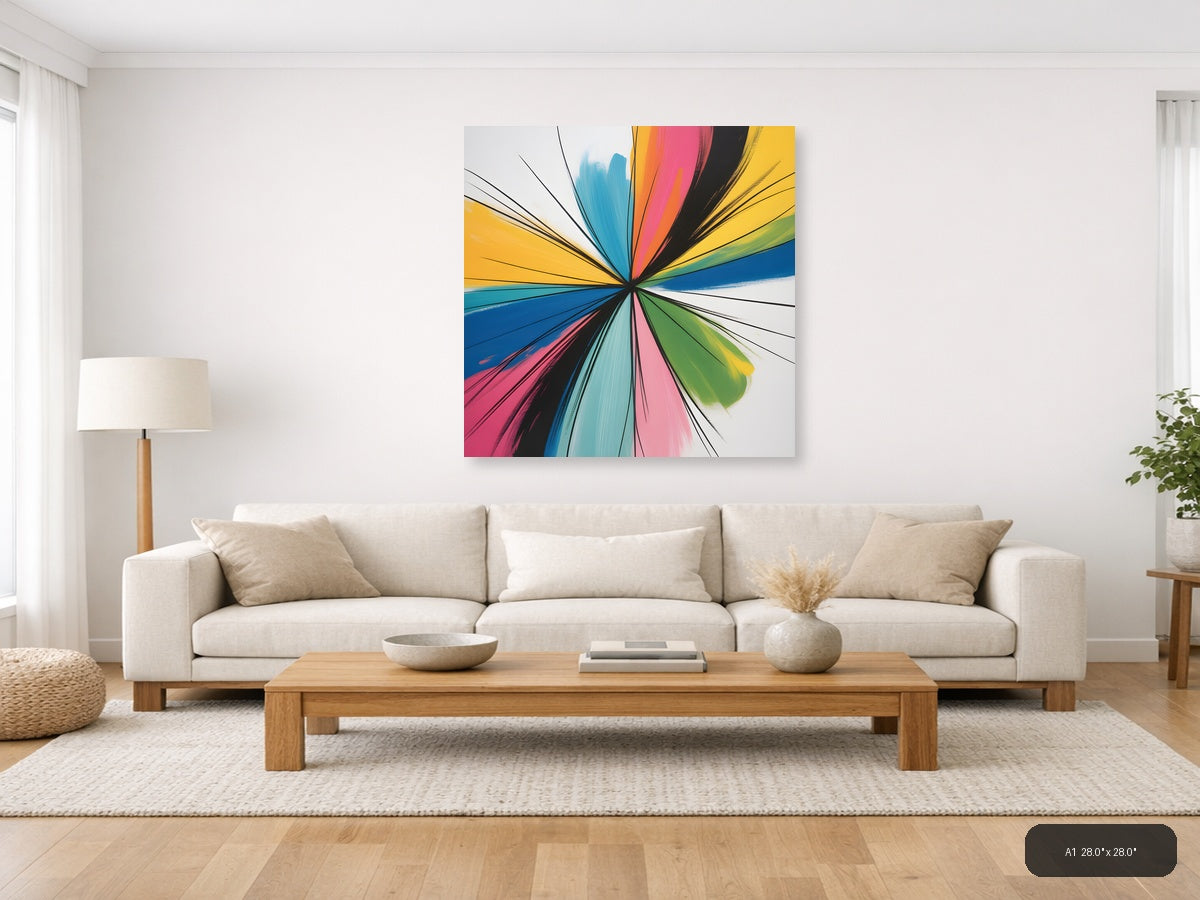Colorful Radial Burst Abstract Canvas Wall Art — A1 / Living Room