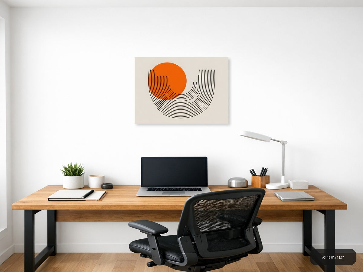 Orange Circle Line Art Modern Abstract Wall Art — A3 / Office