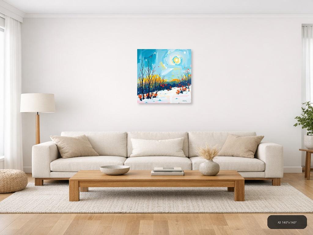 Abstract Winter Landscape with Sun - Modern Wall Art — A3 / Living Room