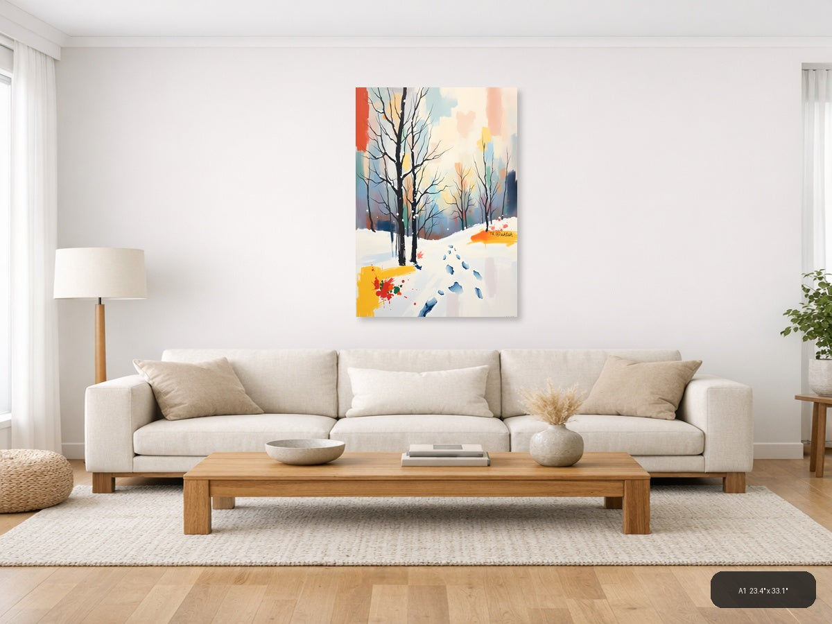 Winter Forest Footprints Abstract Landscape Wall Art — A1 / Living Room