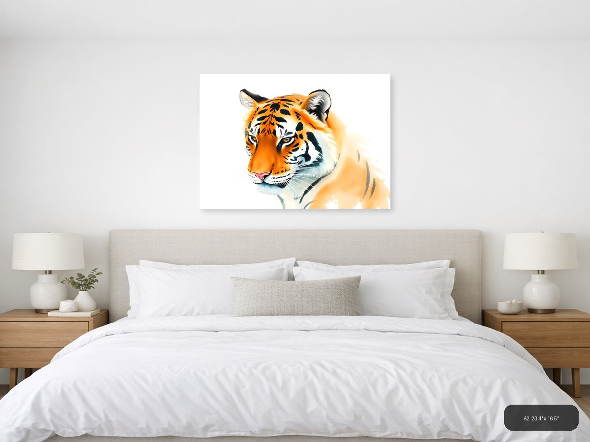 Tiger Portrait Watercolor Wall Art — A2 / Bedroom