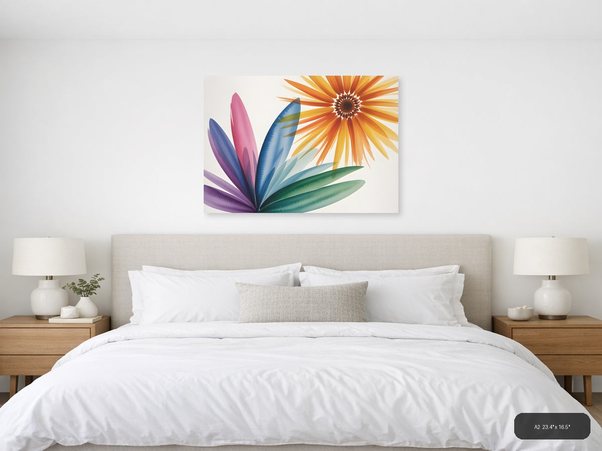 Colorful Watercolor Sunflower & Petals Landscape Wall Art — A2 / Bedroom