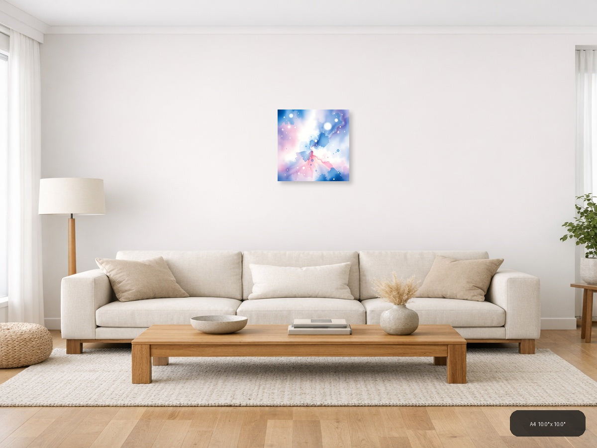 Abstract Watercolor Map with Pink and Blue Gradient Wall Art — A4 / Living Room
