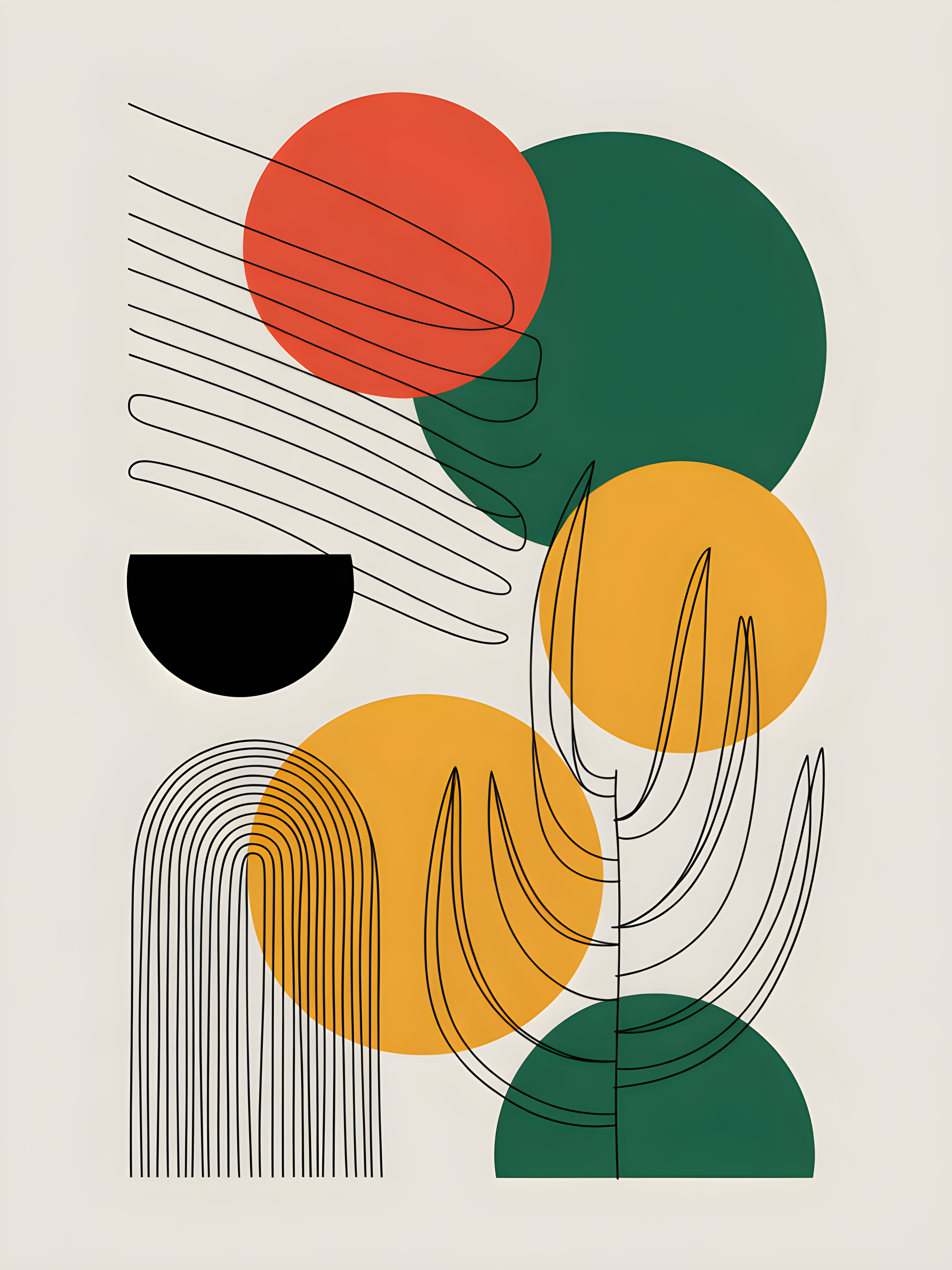 Abstract Geometric Line Art with Circles Wall Art