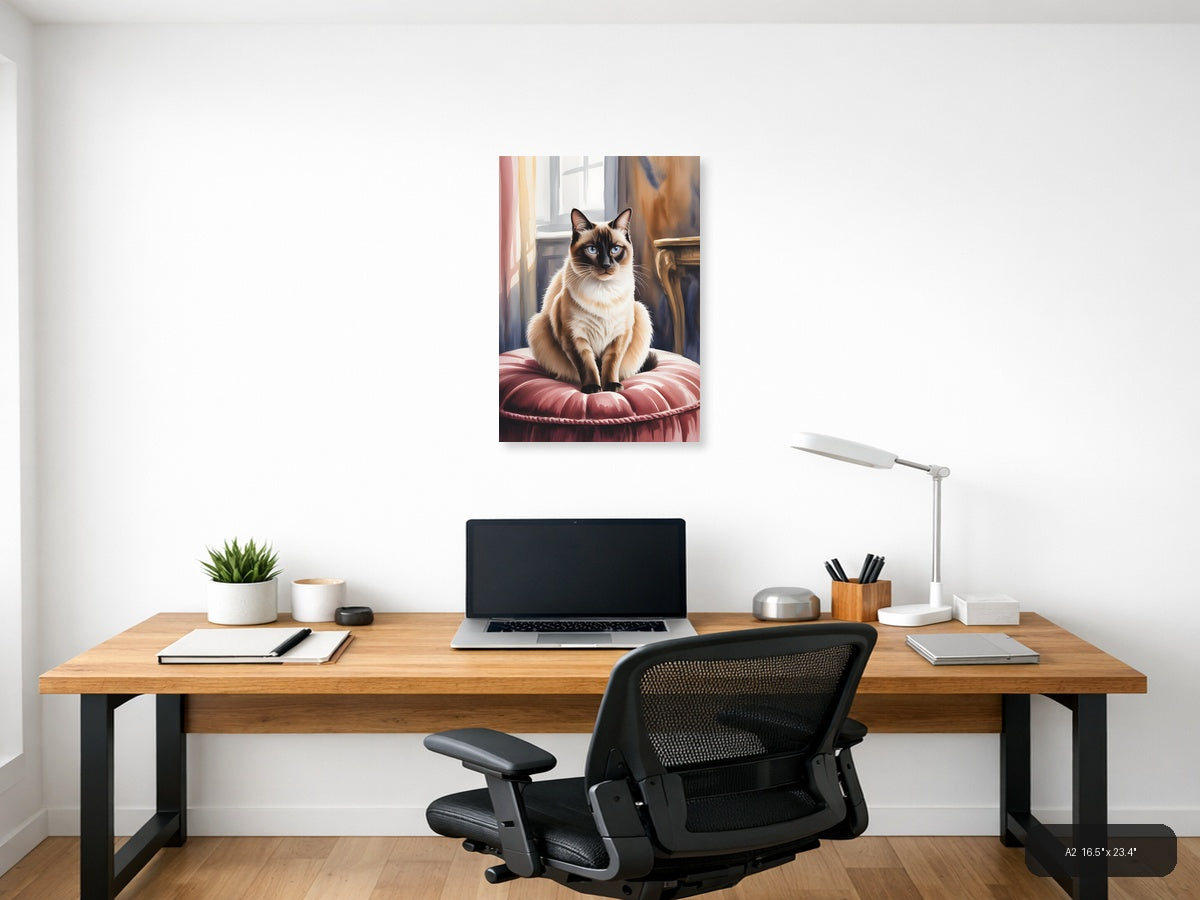 Siamese Cat with Blue Eyes Watercolor Wall Art — A2 / Office