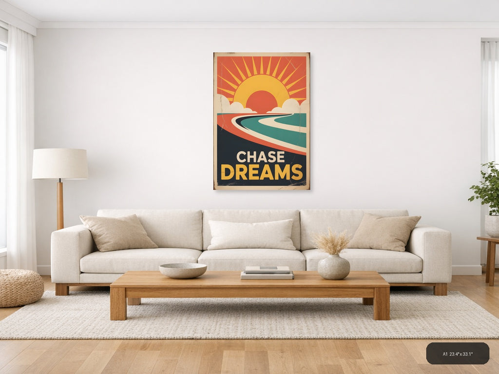 Chase Dreams Vintage Sunrise Beach Wall Art Print — A1 / Living Room