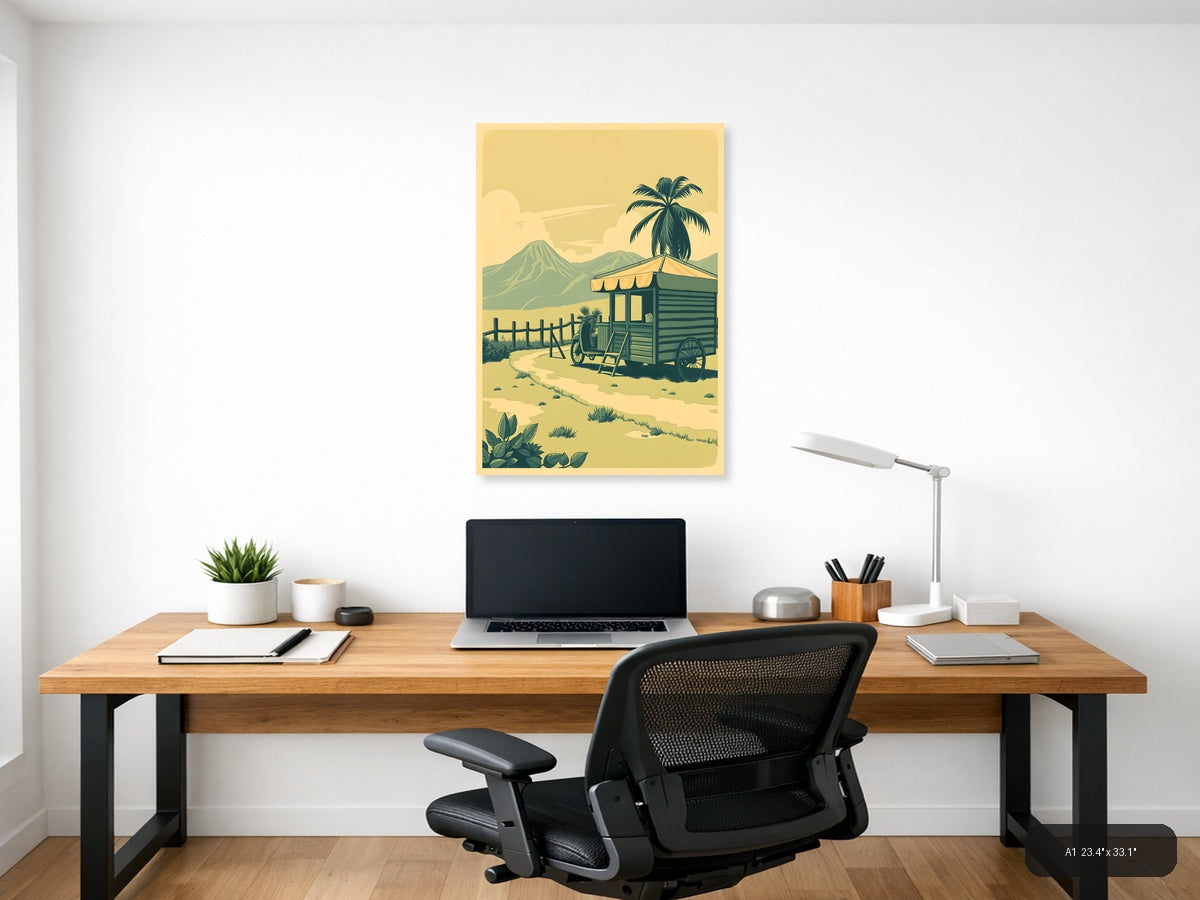 Vintage Desert Caravan Trailer Palm Tree Wall Art — A1 / Office