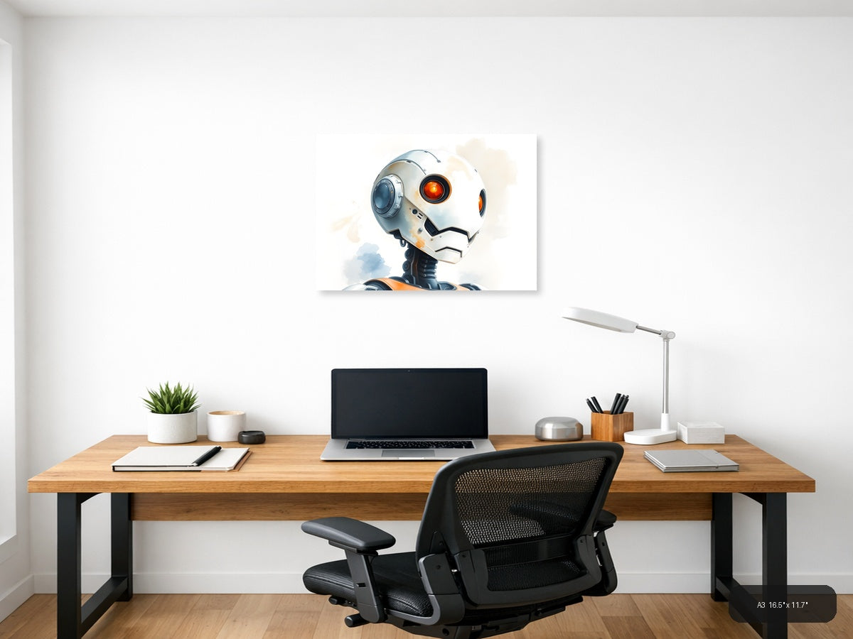 Futuristic Robot Head Watercolor Illustration Wall Art — A3 / Office