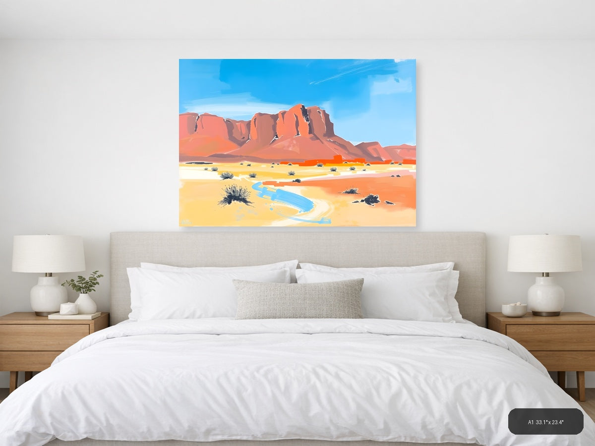 Abstract Desert Landscape with Red Rock Formation Wall Art — A1 / Bedroom