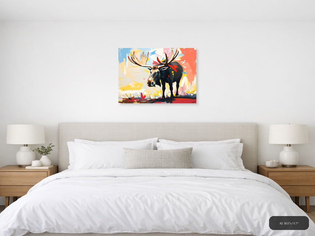 Abstract Moose with Colorful Brushstrokes Wall Art — A3 / Bedroom