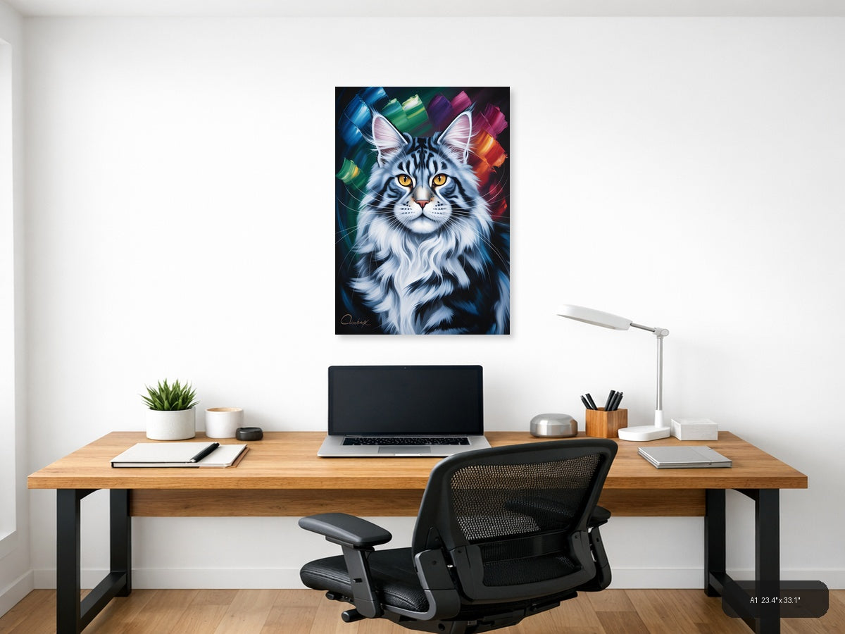 Abstract Colorful Tiger Portrait with Golden Eyes Wall Art — A1 / Office