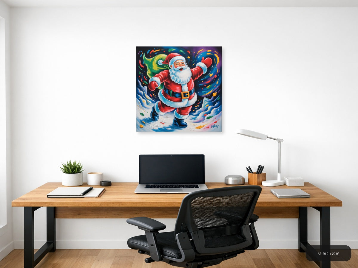 Joyful Santa Abstract Colorful Christmas Wall Art — A2 / Office