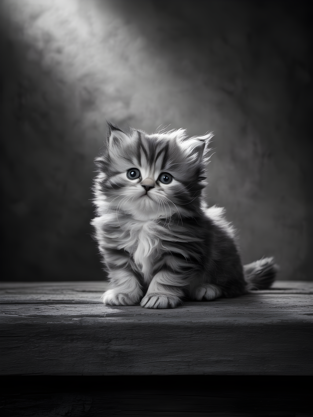 Fluffy Kitten Portrait Black and White Photography Wall Art