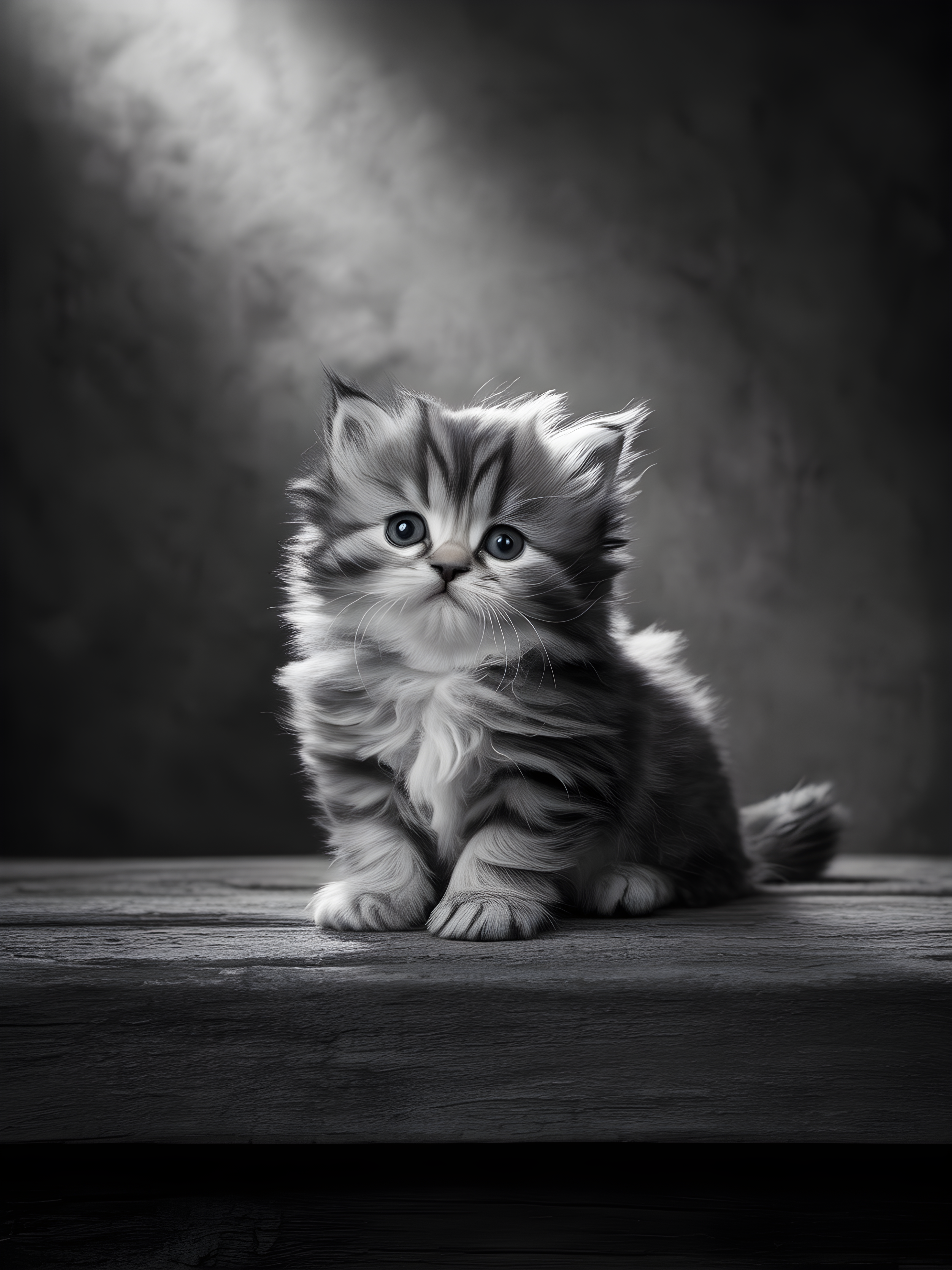 Fluffy Kitten Portrait Black and White Photography Wall Art