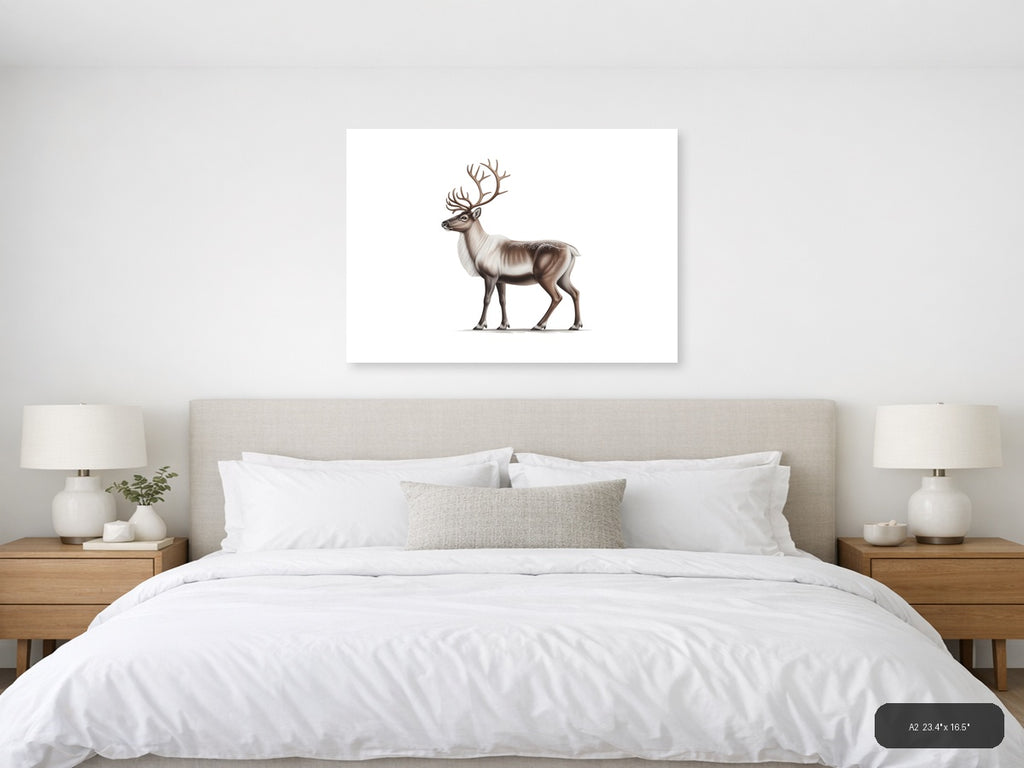 Minimalist Reindeer with Antlers Landscape Wall Art — A2 / Bedroom