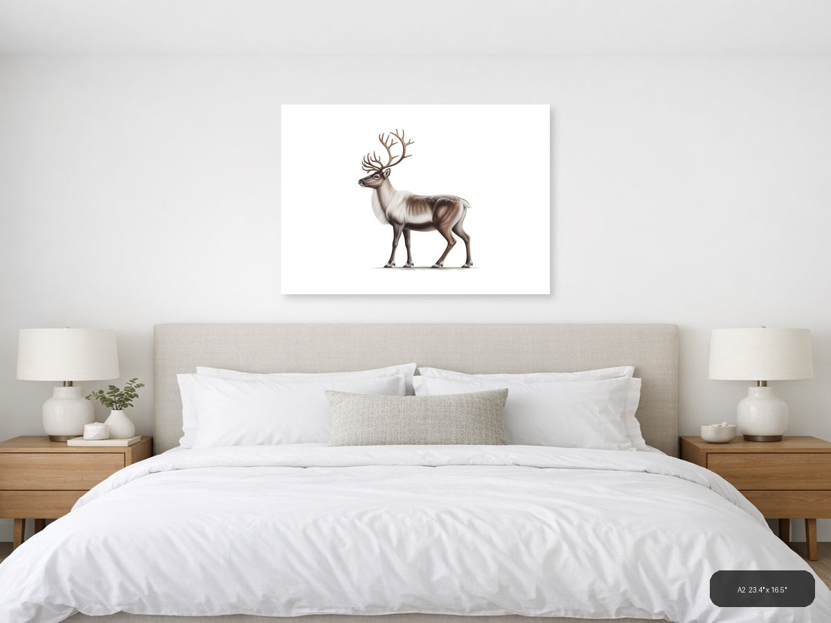 Minimalist Reindeer with Antlers Landscape Wall Art — A2 / Bedroom