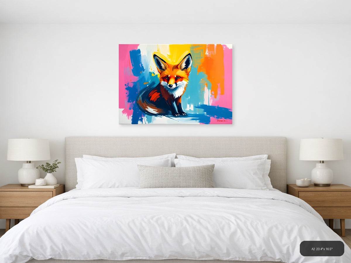 Colorful Abstract Fox Portrait - Modern Pop Art Wall Art — A2 / Bedroom