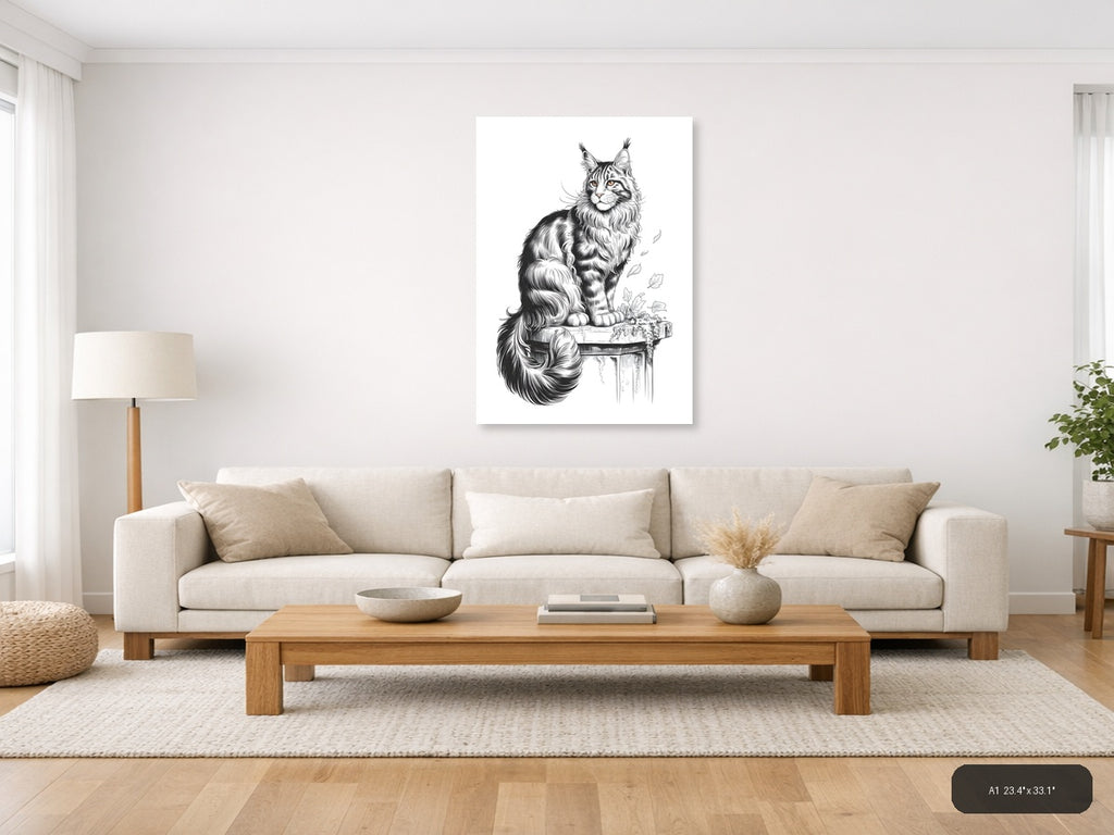 Majestic Lynx Line Art Portrait Wall Art — A1 / Living Room
