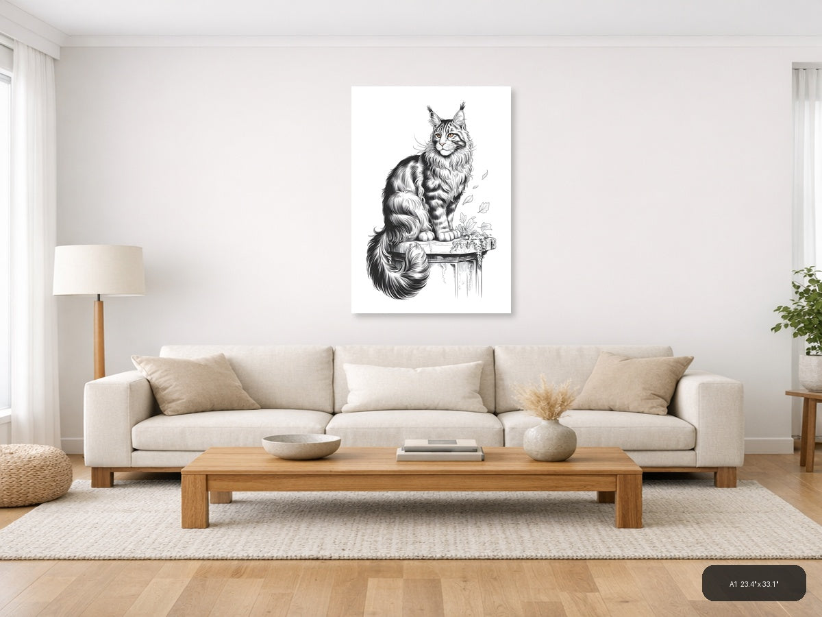 Majestic Lynx Line Art Portrait Wall Art — A1 / Living Room