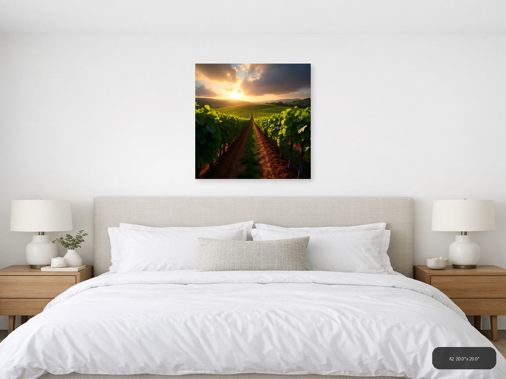 Golden Sunset Vineyard Landscape Photography Wall Art — A2 / Bedroom