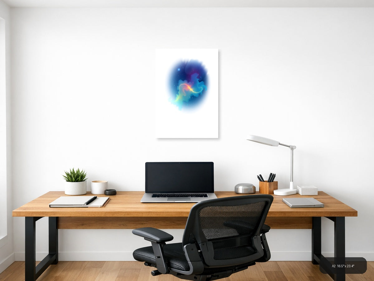 Minimalist Cosmic Nebula Blue Orange Wall Art — A2 / Office