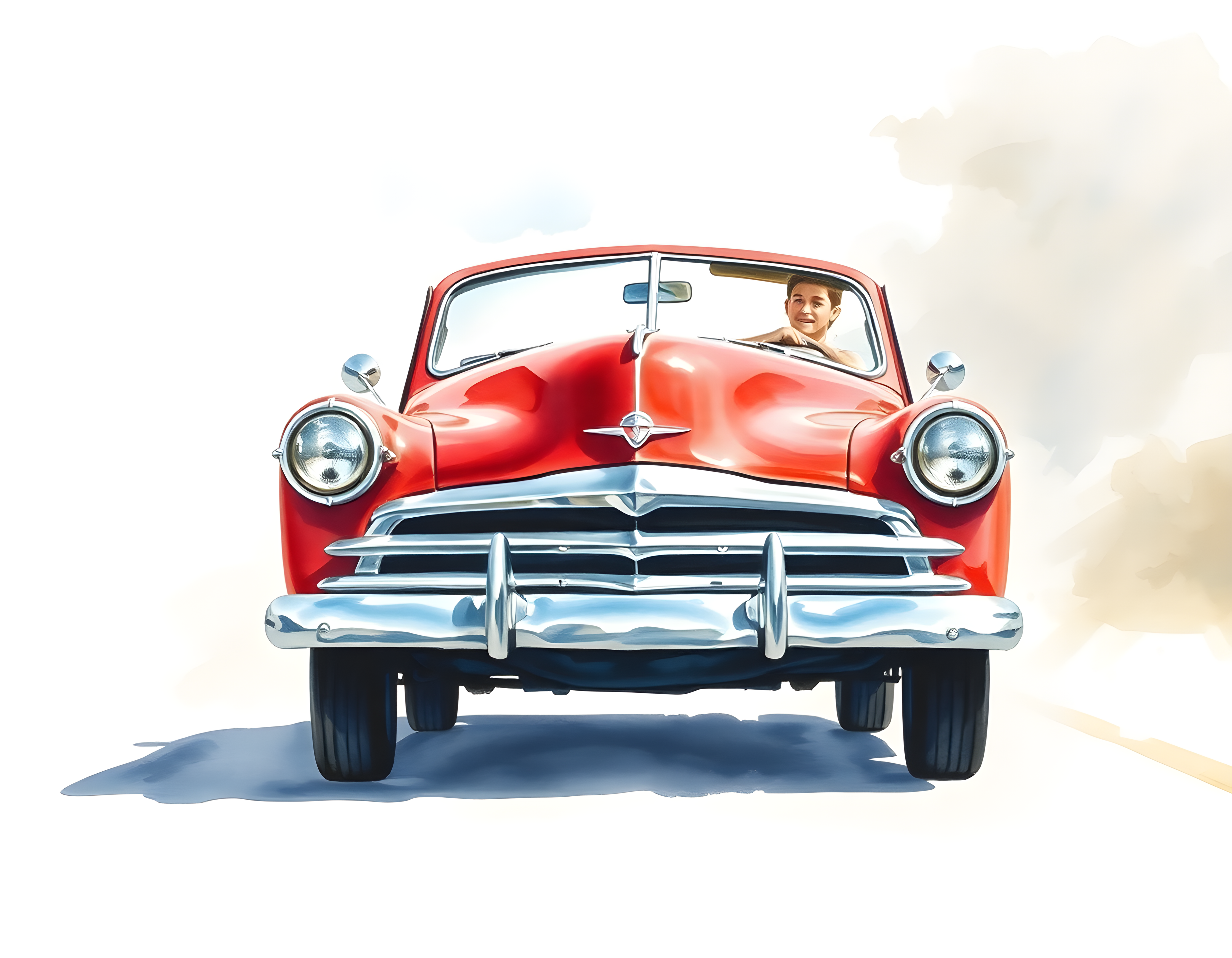 Red Classic Convertible Watercolor Wall Art