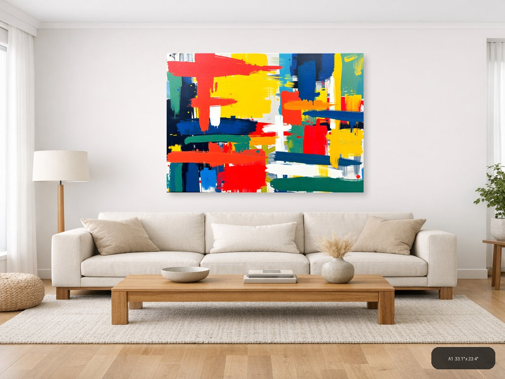 Vibrant Abstract Brushstrokes Primary Colors Wall Art — A1 / Living Room
