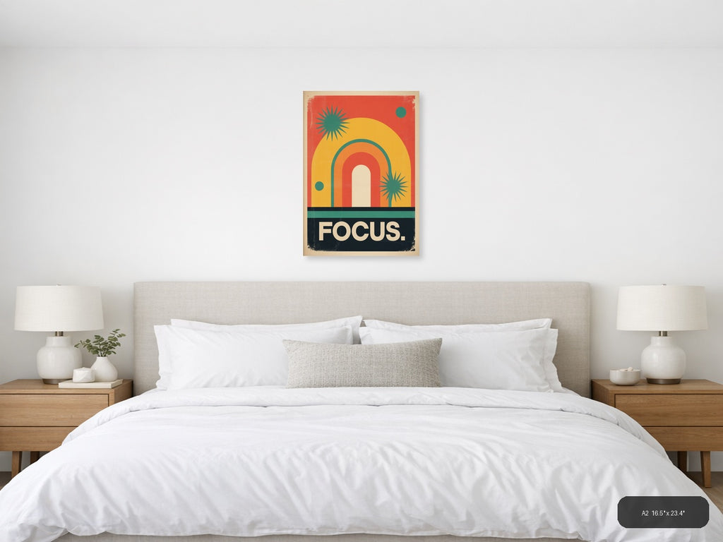 Focus Vintage Retro Sun Gate Abstract Wall Art — A2 / Bedroom