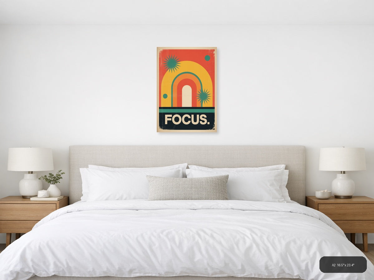 Focus Vintage Retro Sun Gate Abstract Wall Art — A2 / Bedroom