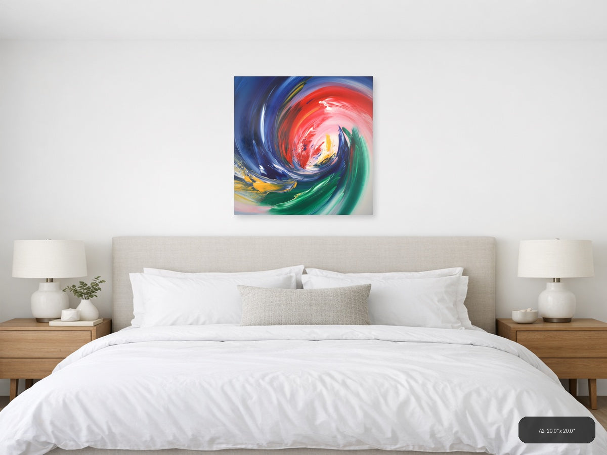 Vibrant Abstract Swirl Red Blue Green Yellow Wall Art — A2 / Bedroom