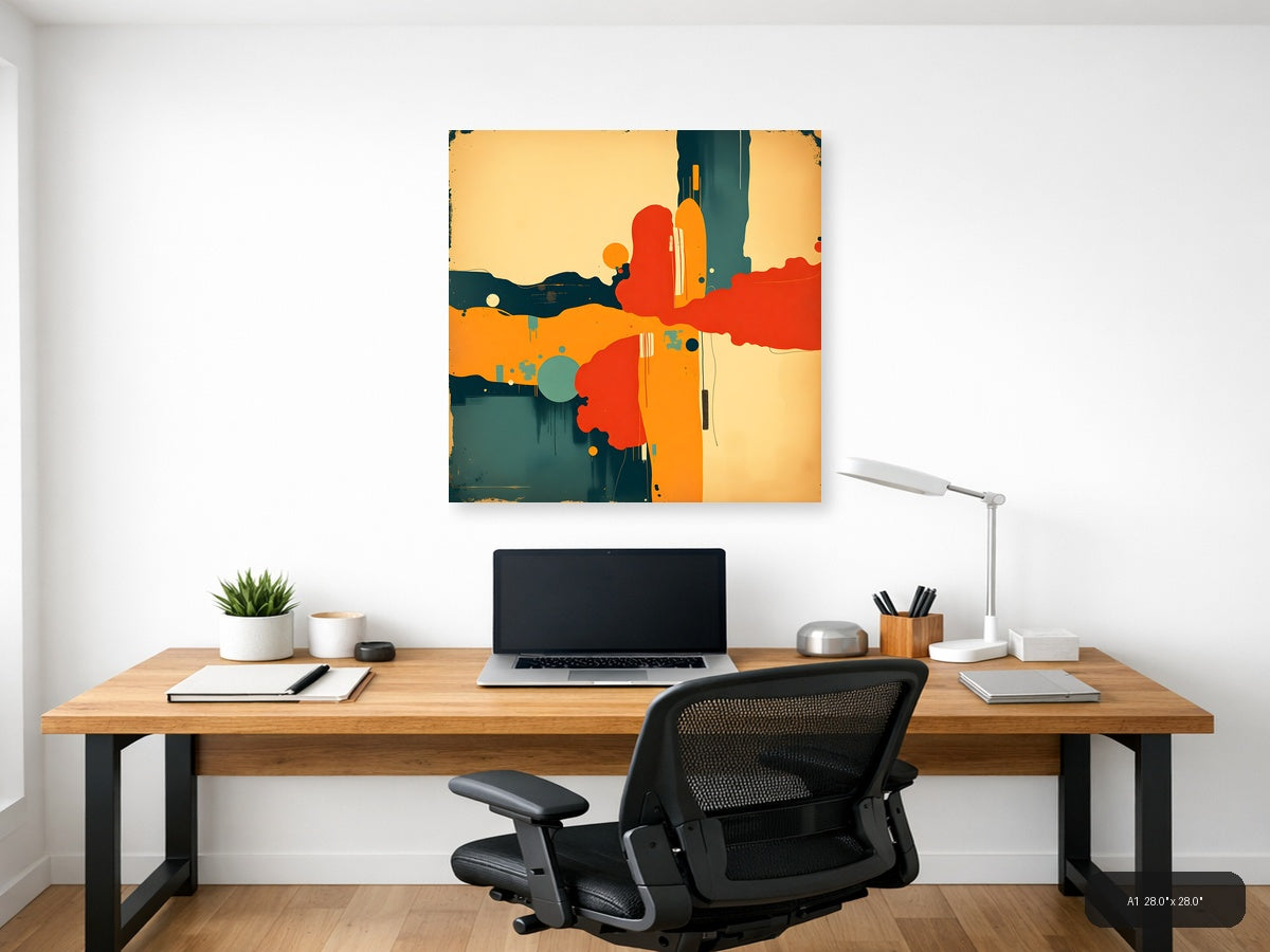 Vintage Abstract Desert Landscape with Cacti Wall Art — A1 / Office