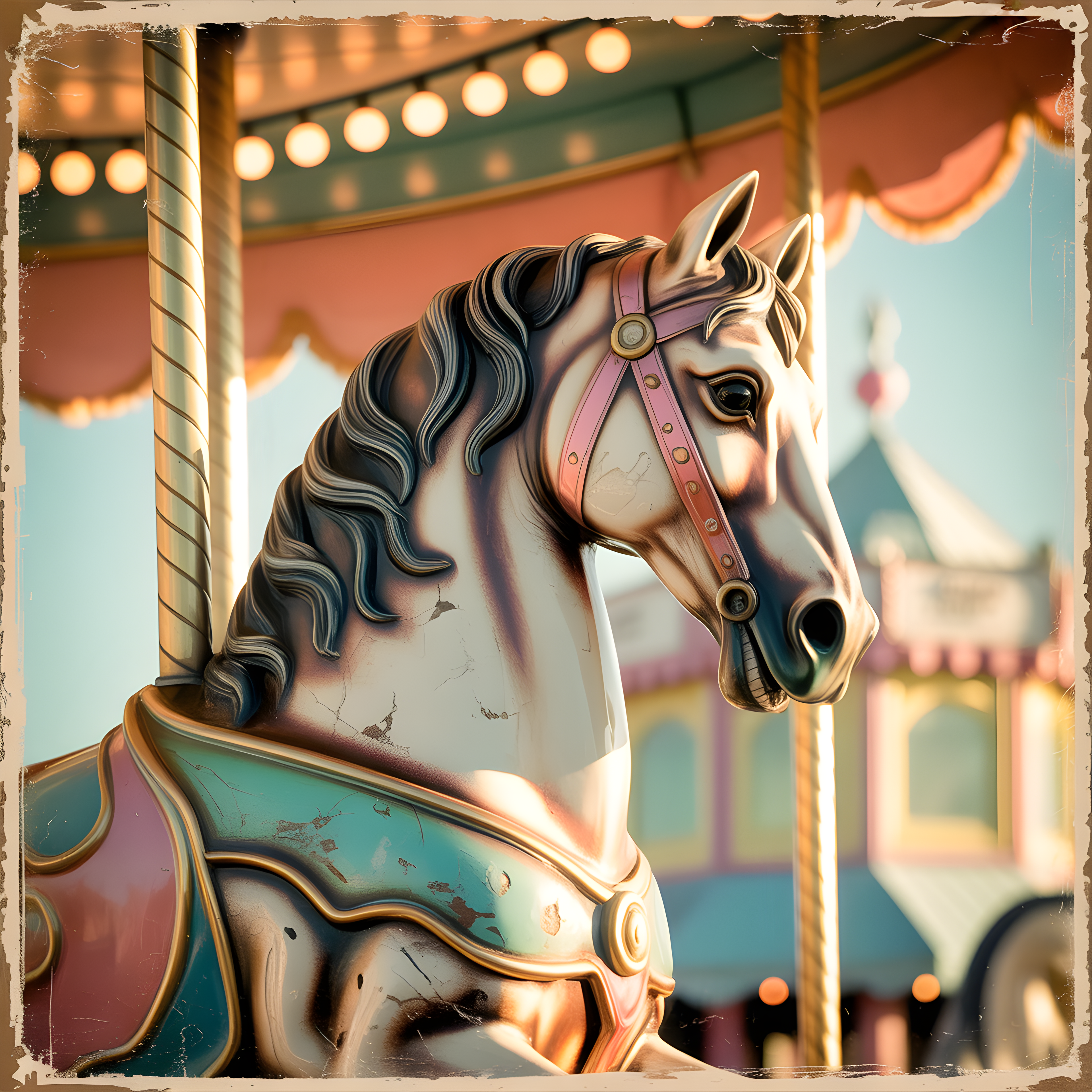 Vintage Carousel Horse with Ornate Saddle Wall Art