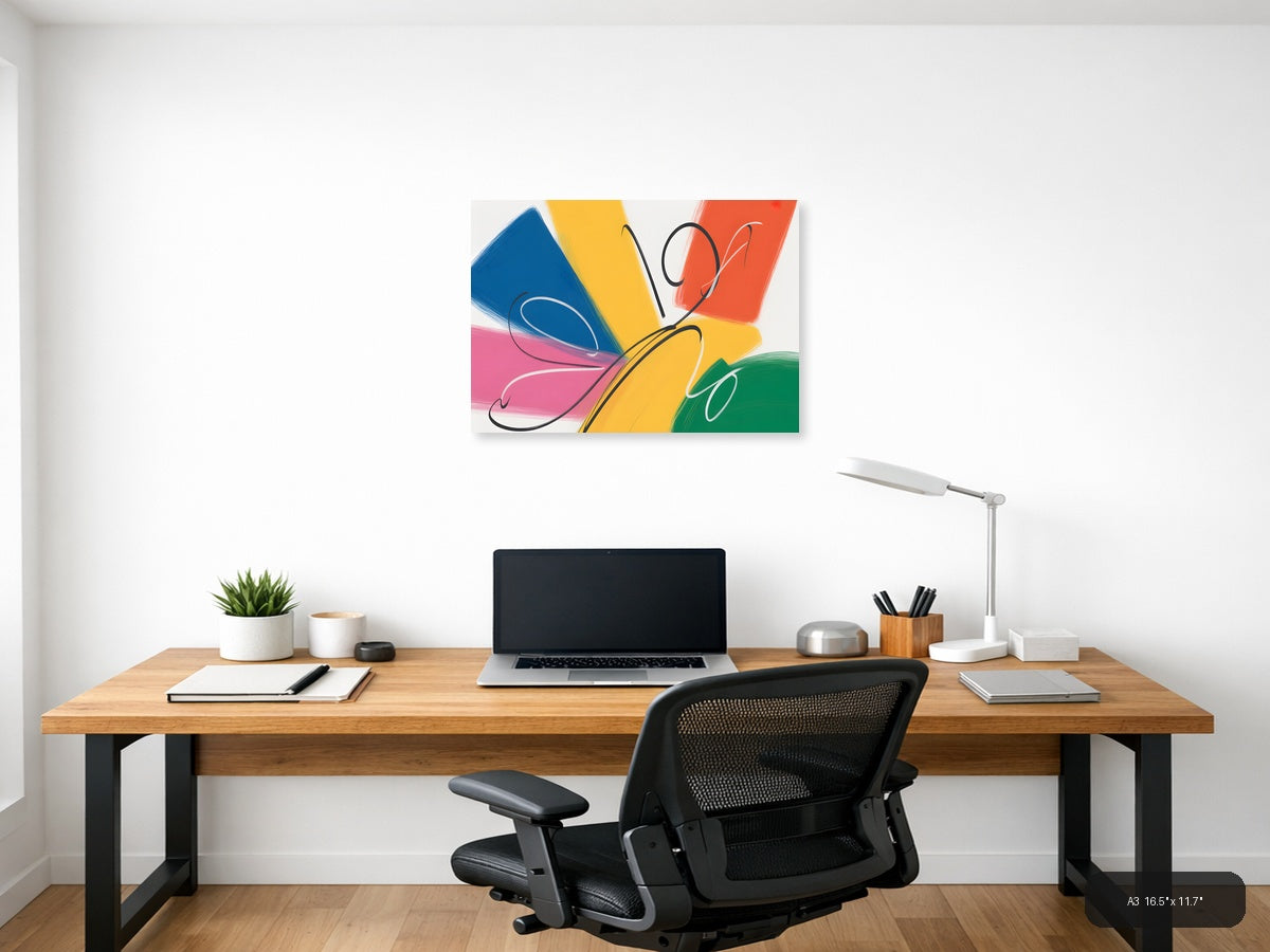 Colorful Abstract Butterfly with Paint Strokes Wall Art — A3 / Office