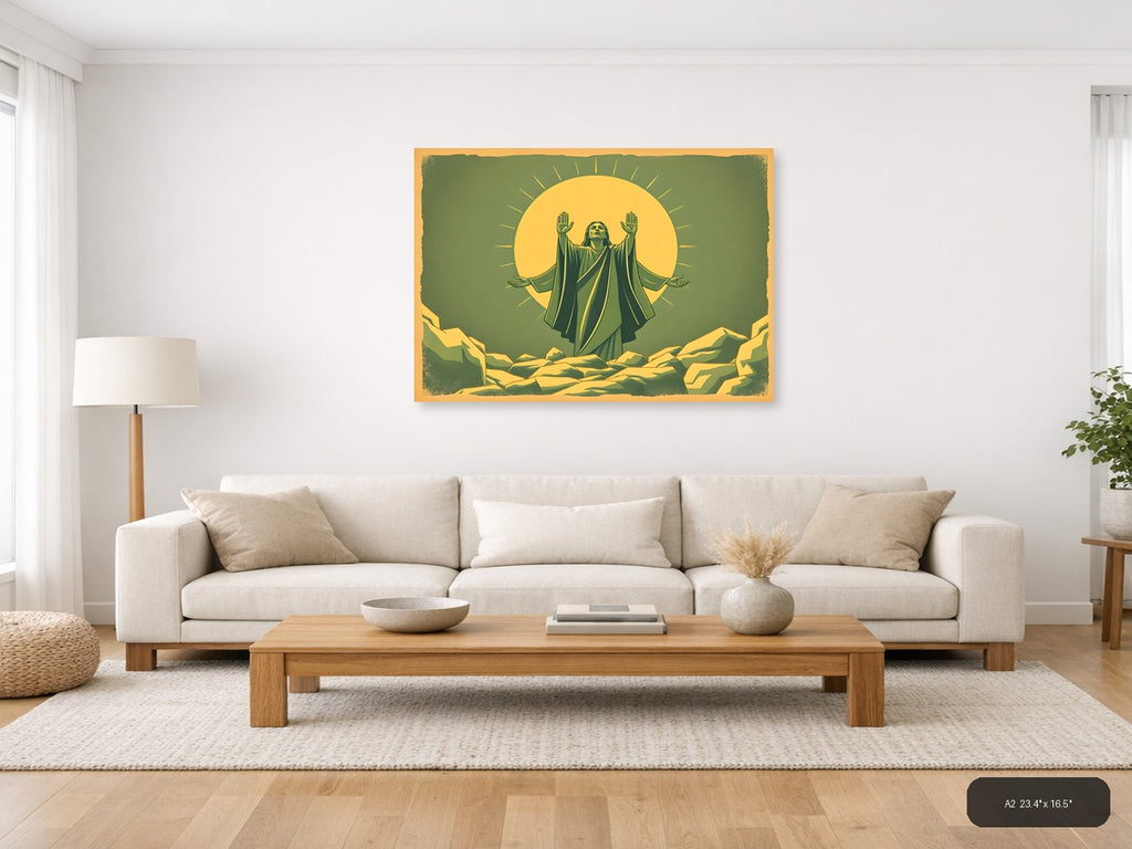 Vintage Spiritual Figure with Radiating Sun Halo Wall Art — A2 / Living Room