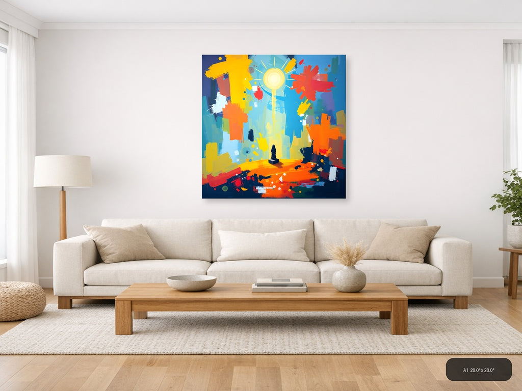Vibrant Abstract Sun and City Landscape Wall Art — A1 / Living Room