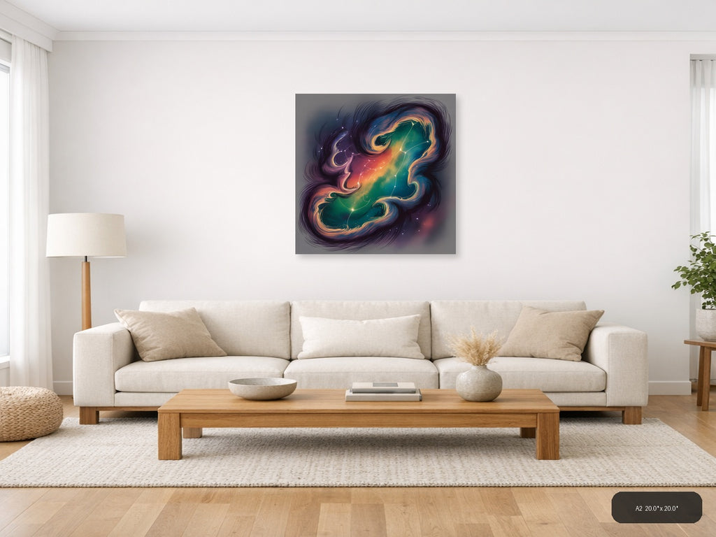 Cosmic Zodiac Gemini Neon Line Art Wall Art — A2 / Living Room