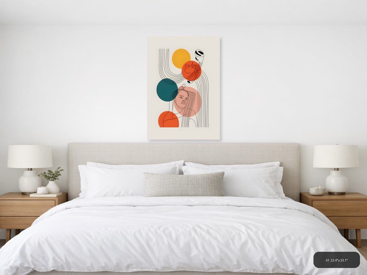 Abstract Woman with Geometric Shapes Line Art Wall Art — A1 / Bedroom