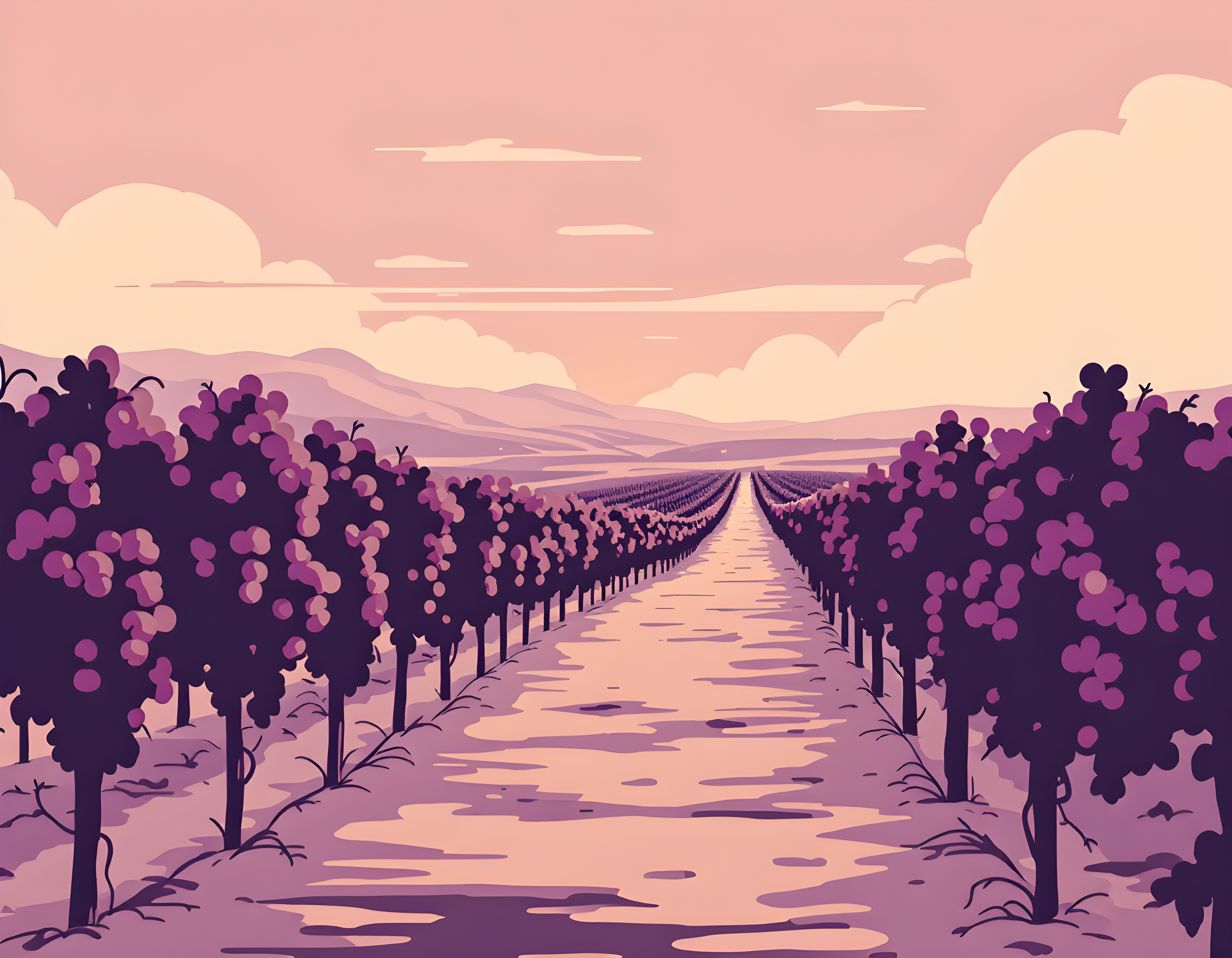 Vintage Purple Vineyard Landscape Wall Art