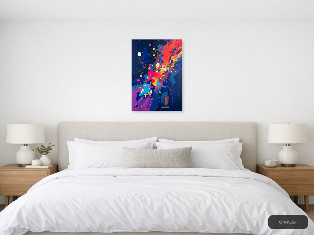 Cosmic Explosion Abstract Colorful Stars Wall Art — A2 / Bedroom