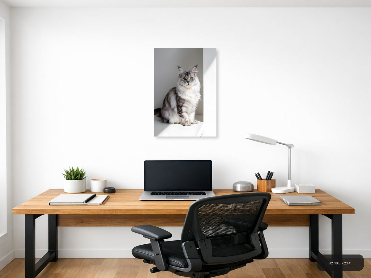 Gray Tabby Cat with Golden Eyes Minimalist Wall Art — A2 / Office