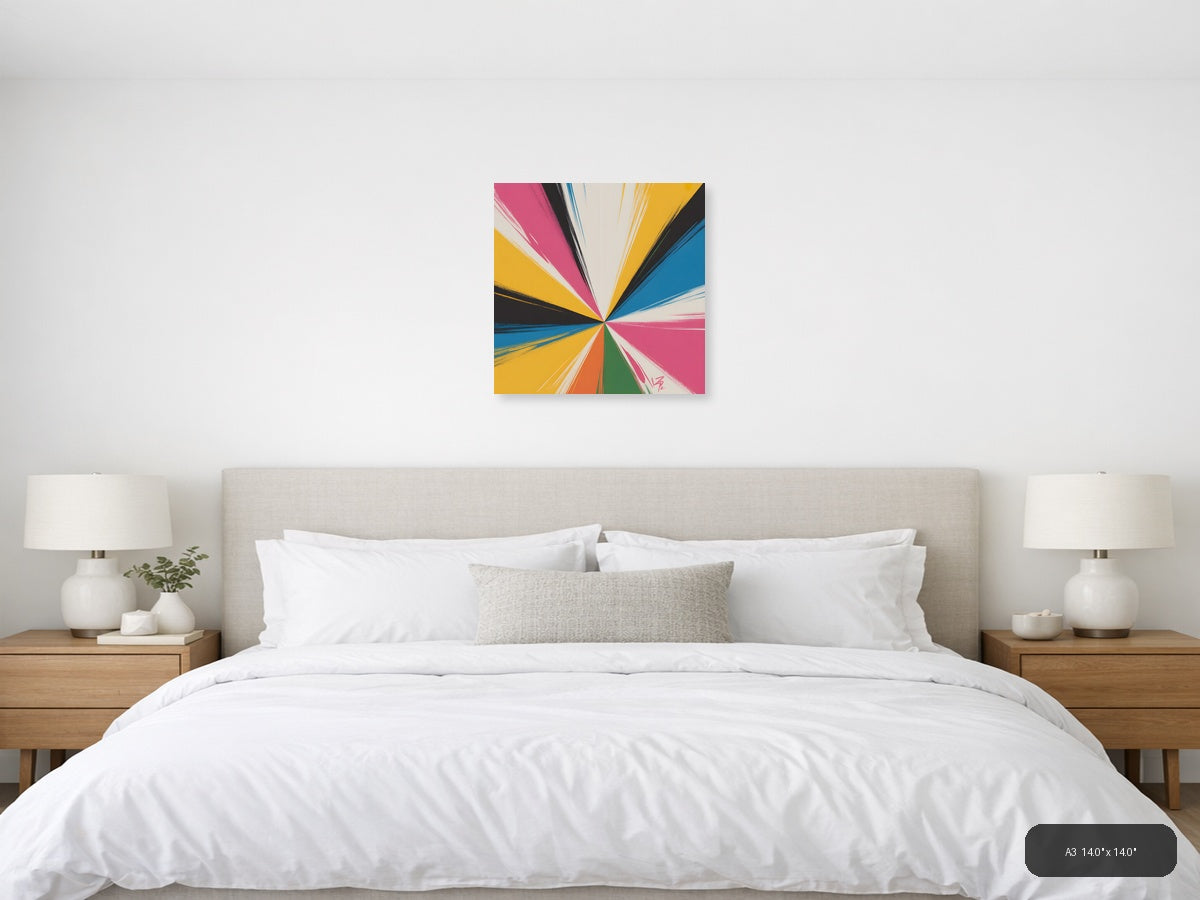 Vibrant Radial Burst Abstract Multicolor Wall Art — A3 / Bedroom