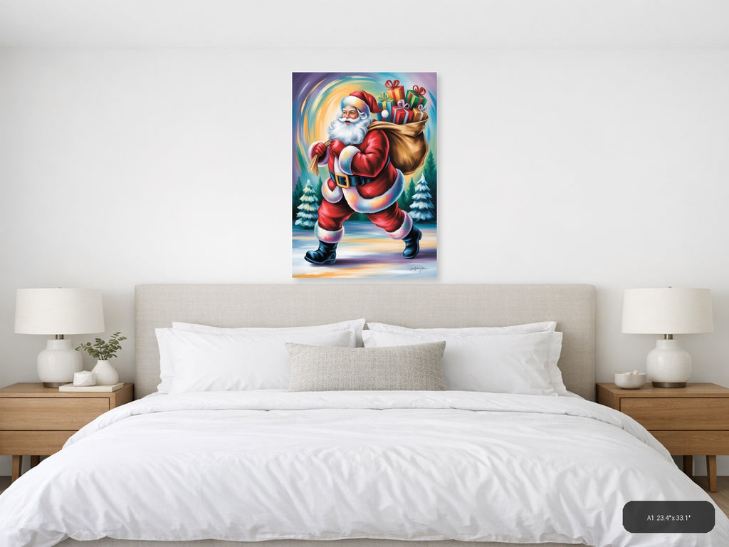 Jolly Santa with Gift Sack Winter Wall Art — A1 / Bedroom