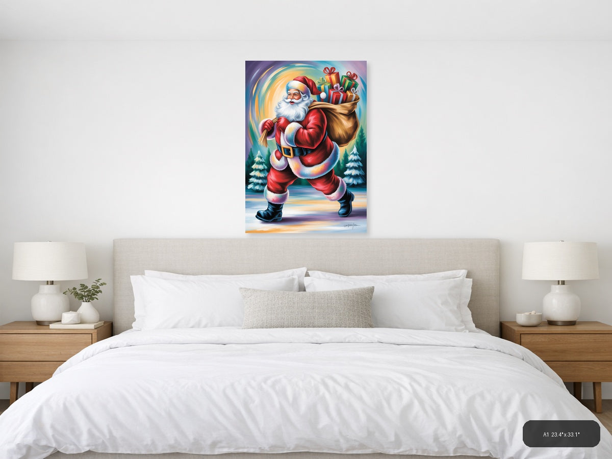 Jolly Santa with Gift Sack Winter Wall Art — A1 / Bedroom