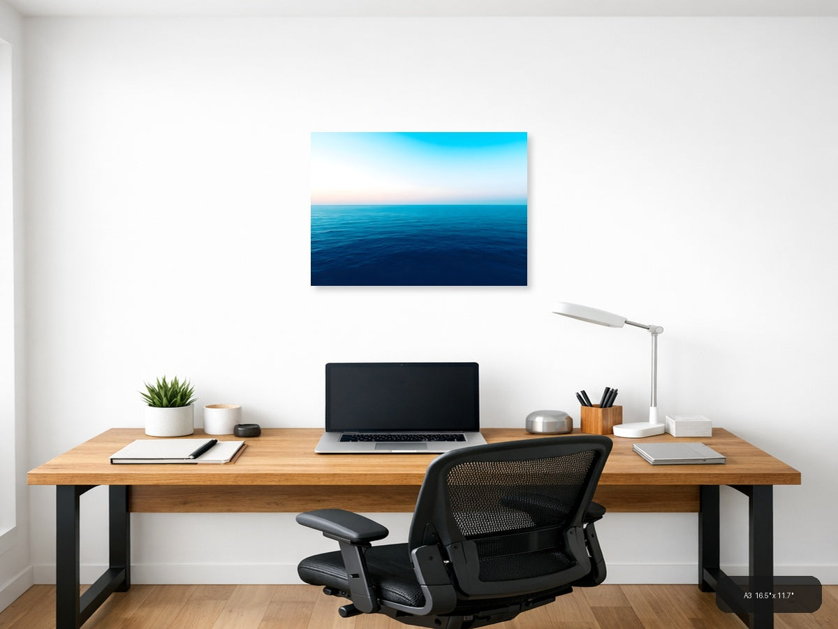 Minimalist Ocean Horizon Blue Water Wall Art — A3 / Office